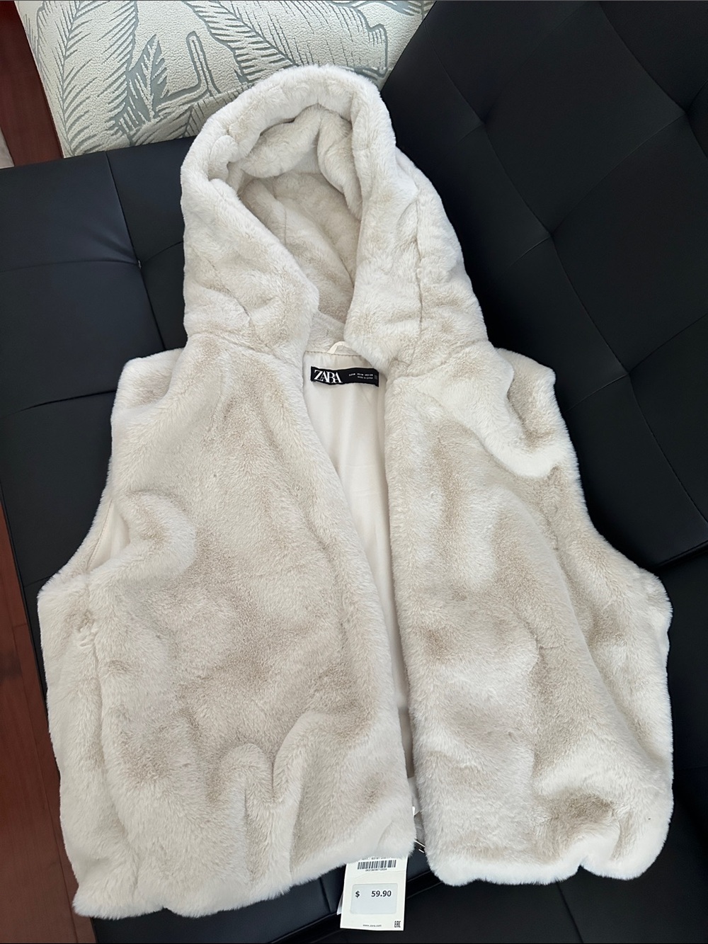 Zara Cream Faux Fur Hooded Vest